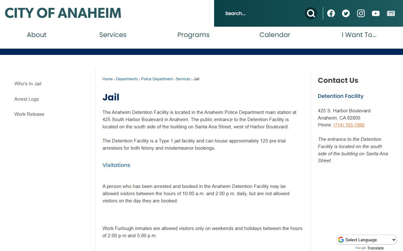 Anaheim criminal court records jail booking search