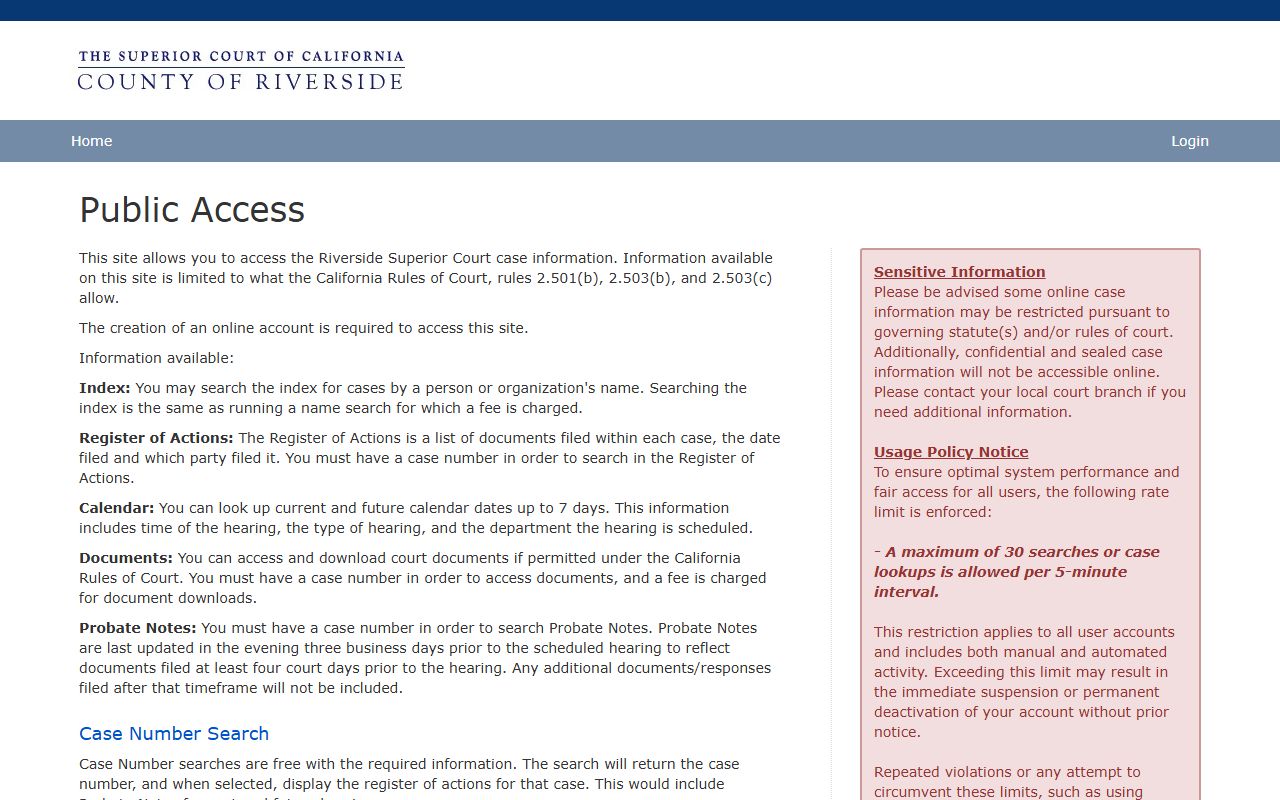 Riverside County criminal court records public access portal