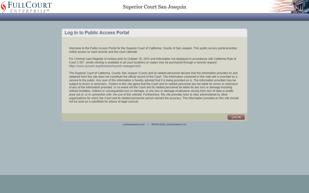 Stockton criminal court records San Joaquin County portal