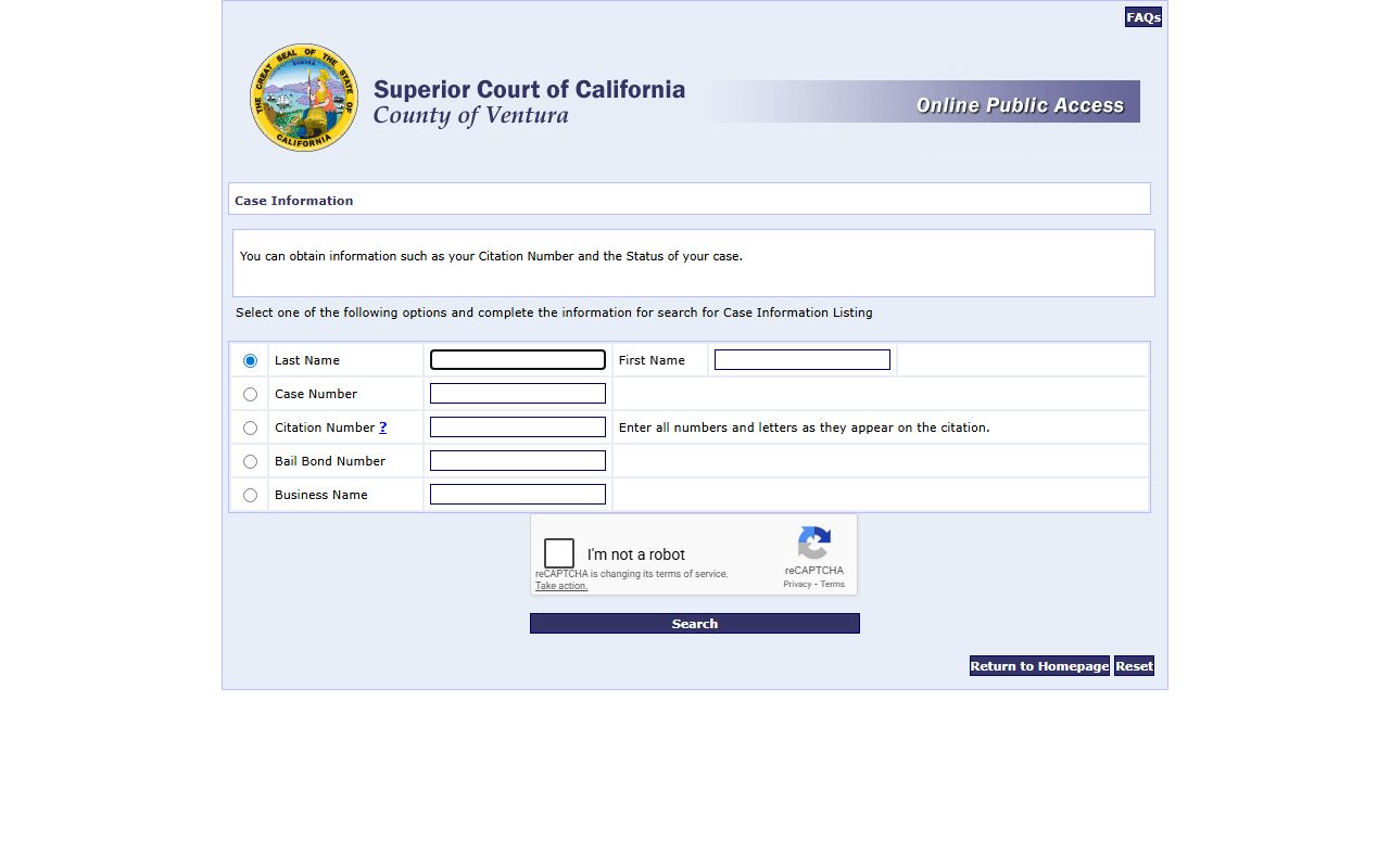 Ventura criminal court records case information search portal
