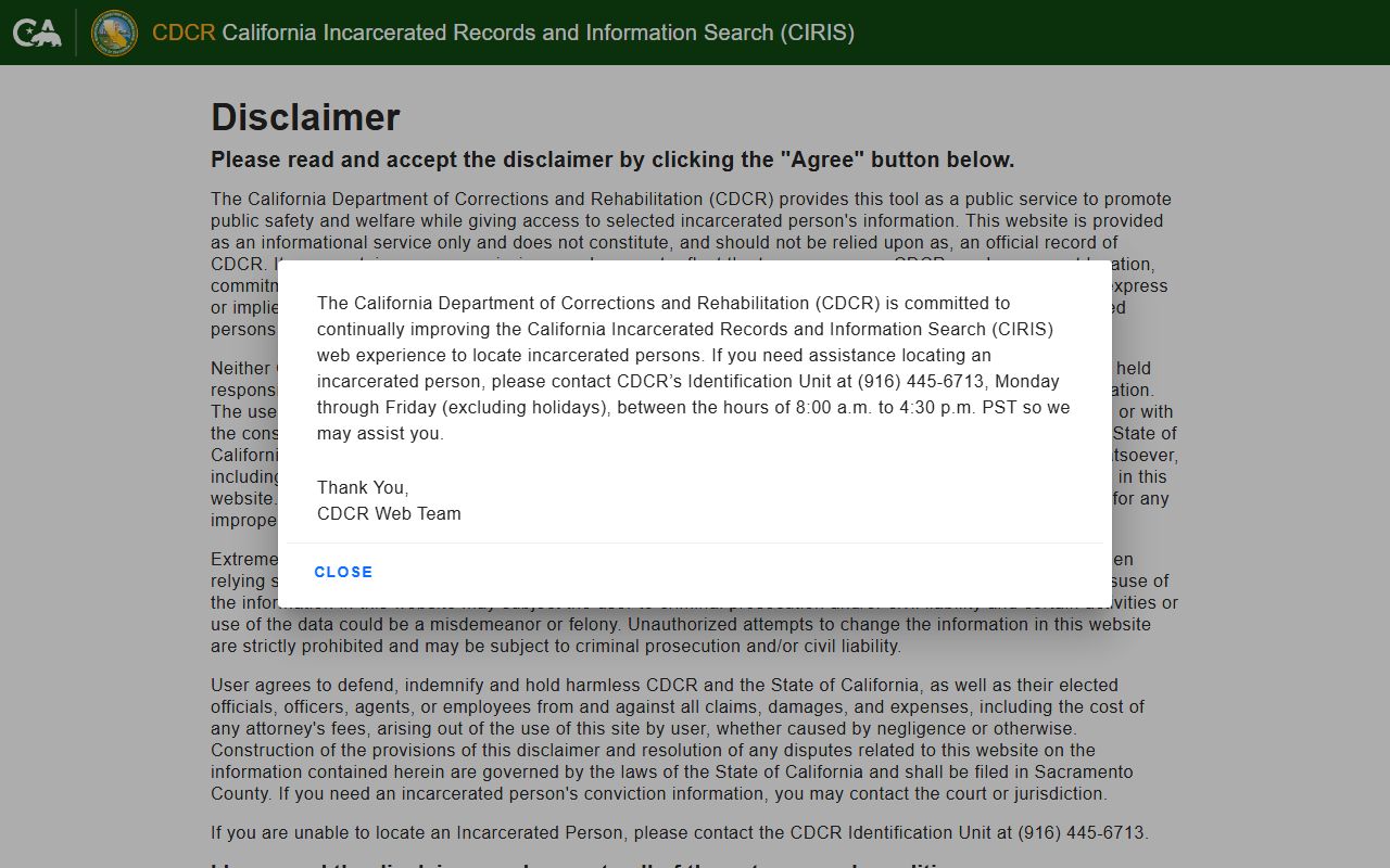 CDCR California inmate search for criminal records