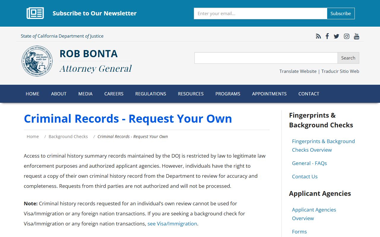 Request your own California criminal court record from the DOJ
